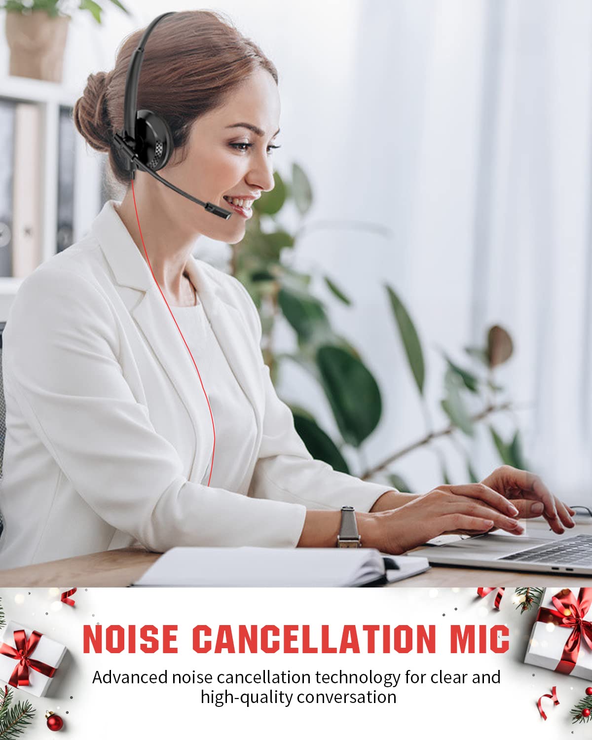 NUBWO HW01 USB Headphone/ 3.5mm Computer Headset with Microphone Noise Cancelling for Laptop, Lightweight PC Headset Wired Headphones, Business Headset, Office Computer Headsets for Cell Phone