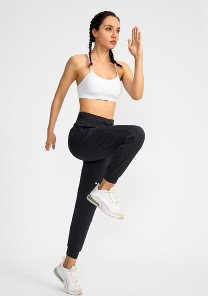 G Gradual Women's Joggers Pants with Zipper Pockets High Waisted Athletic Tapered Sweatpants for Women Workout Lounge (Black, Large)