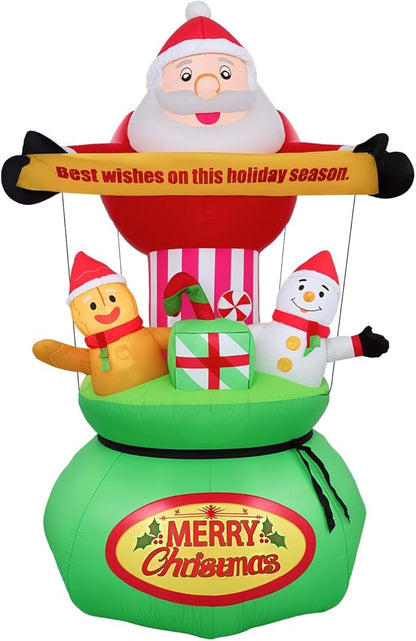 9FT Christmas Inflatables Outdoor Decorations,Blow Up Yard Decorations Santa Claus Snowman Gingerbread Man and Gift Bag,Built-in LED Lights for Garden Lawn Xmas Decor