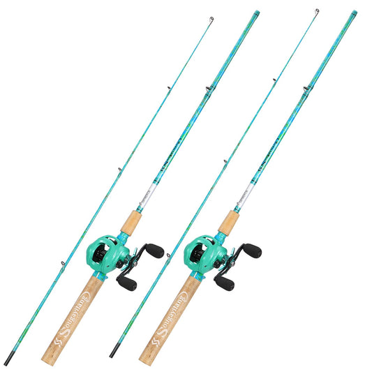 Sougayilang Baitcasting Fishing Rod Combo, 2-Piece 5-Foot 6-Inch Graphite & Fiberglass Rod, Durable and Strong, Quickset Anti-Reverse Fishing Reel-Right (2Pack)