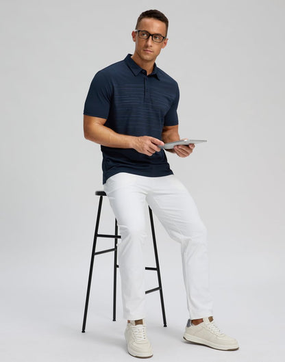 Men's Golf Shirts Dry Fit Moisture Wicking Performance Short Sleeve Collared Polo Shirts for Casual Tennis Bussiness (Navy Coloured Lines, XL)