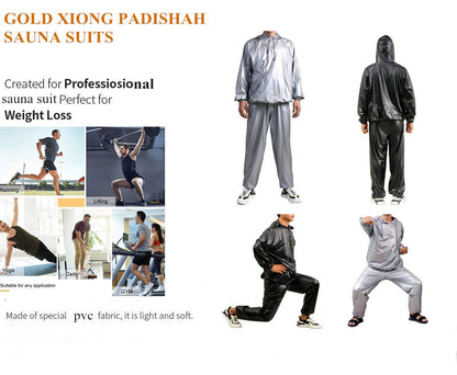 Heavy Duty Sauna Suit Exercise Fitness Sauna Sweat Suit Gym Workout Sauna Jacket and Sauna pants Plus Size Sauna Suit for Women Men | Windproof,Waterproof(size M,Black)