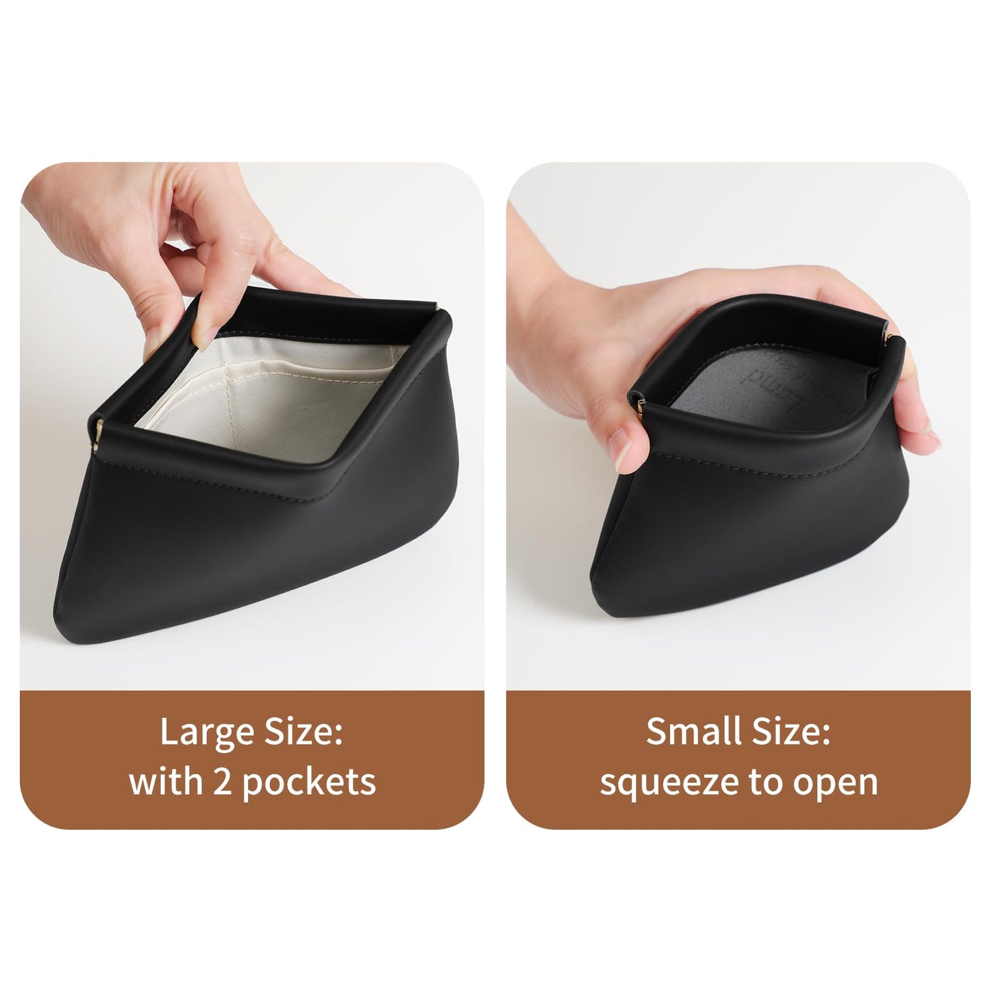 MEIBOOCH 2 Pack Small Makeup Bag for Women, New Organosilicon Super Fiber PU Leather Mini Cosmetic Bag for Travel, Coin Purse Organizer Storage Pouch (No Phrase Printed, Black)