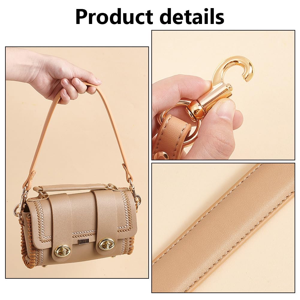 PH PandaHall 20.3 Inch Brown Leather Strap for Purse, 1 Inch Wide Replacement Handle With Golden Buckles - Short Handbag Strap for Women Men DIY Underarm Shoulder Bag
