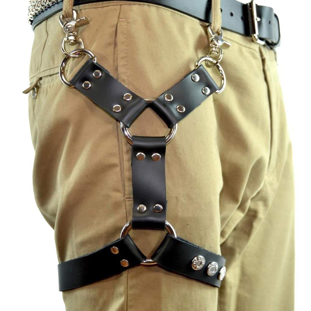 Pinwe Black Leather Thigh Leg Garters Belt Punk Harness Body Chain Cage for Women or Men
