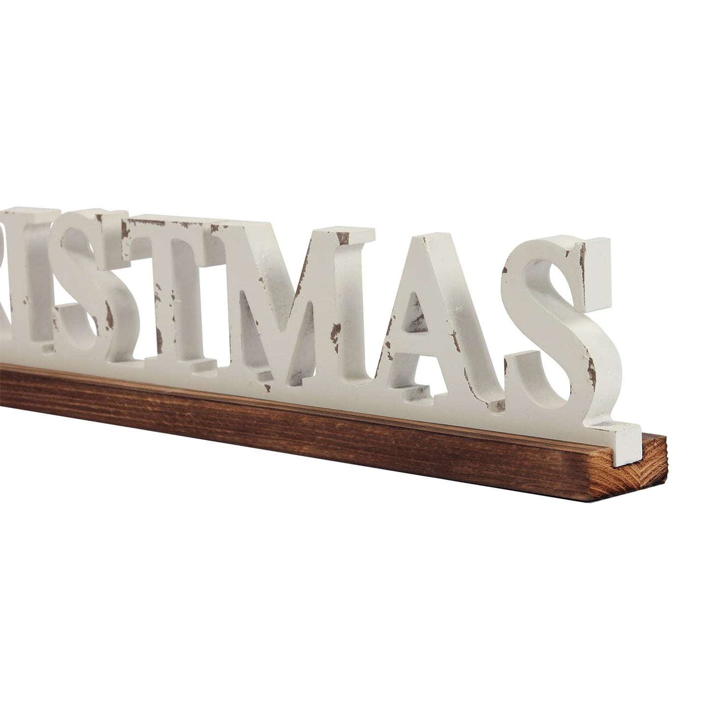 Farmhouse Merry Christmas Signs for Home Decor 36 inch, Handmade Distressed Finish White Winter Decor Christmas Wood Signs, Rustic Long Xmas Sign for Tabletop Shelf Mantle Living Room Bedroom