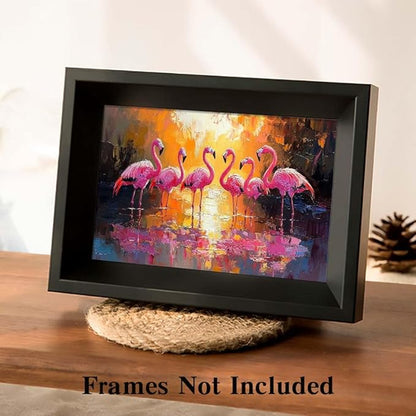 Yesad Flamingo Wall Art, Flamingo Canvas Wall Art Prints Tropical Pictures Poster Wall Décor for Living Room Bedroom Office Animal Lover Gift Home Decorations (Unframed,12”x8”, Flamingo)