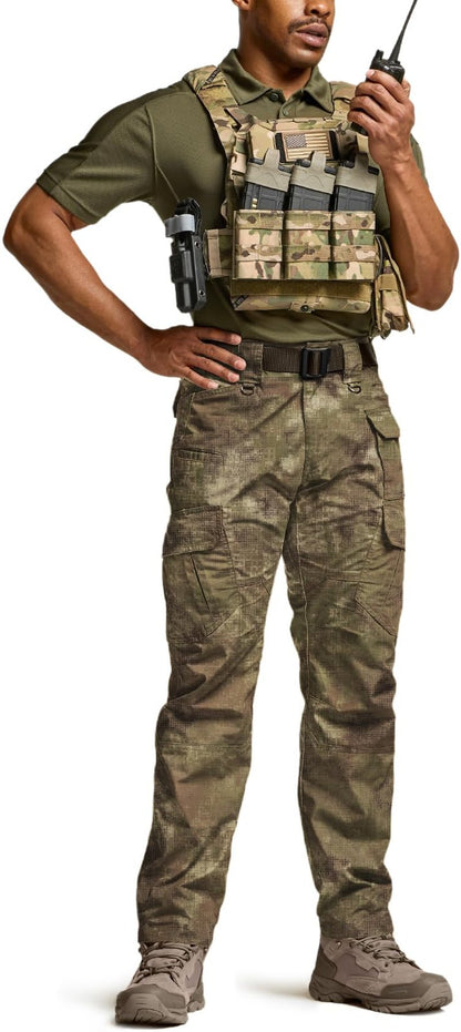 CQR Men's Tactical Pants, Water Resistant Ripstop Cargo Pants, Lightweight EDC Work Hiking Pants, Outdoor Apparel, Duratex Mag Pocket Print Fractal Camo, 36W x 36L