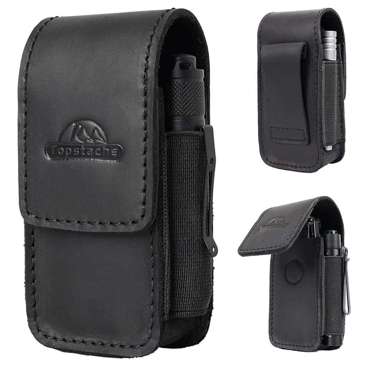 Topstache Leather Multitool Sheath - Multitool Holster for Belt - Pocket Organizer for Work - Multi Tool Holder for Leatherman, Gerber, SOG - Magnetic Closure EDC Belt Pouch, M, Black