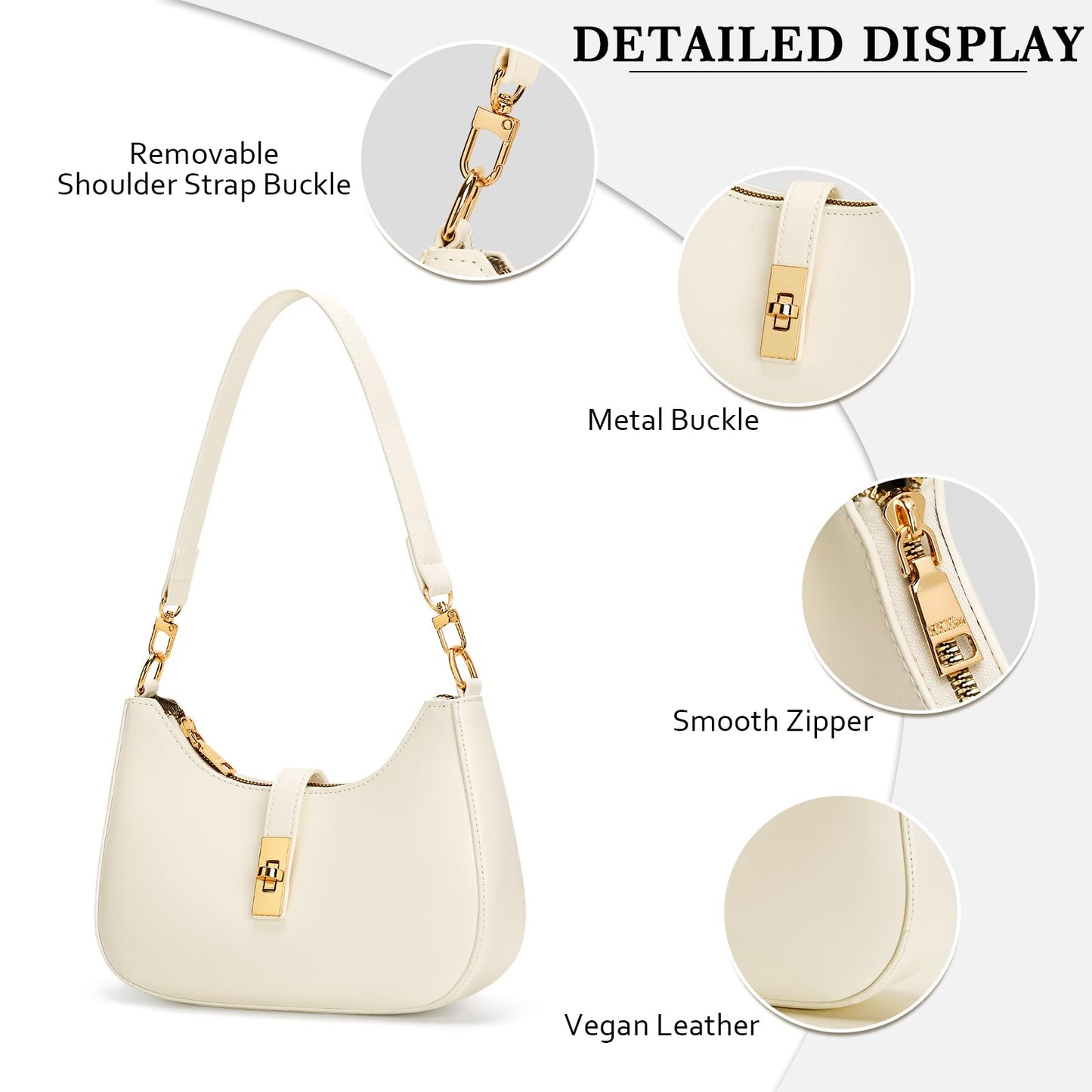 KKXIU Shoulder Bag for Women Cute Hobo Handbag and Vegan Leather Retro Small Clutch Purse with Zipper Closure