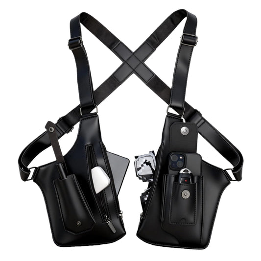 Anti-Theft Shoulder Holster Bag for Men, Double Shoulder Armpit Chest Bag - Premium Leather, Adjustable Straps, Phone Wallet Pocket - Travel, Outdoor - Unisex Underarm Pouch (Black)