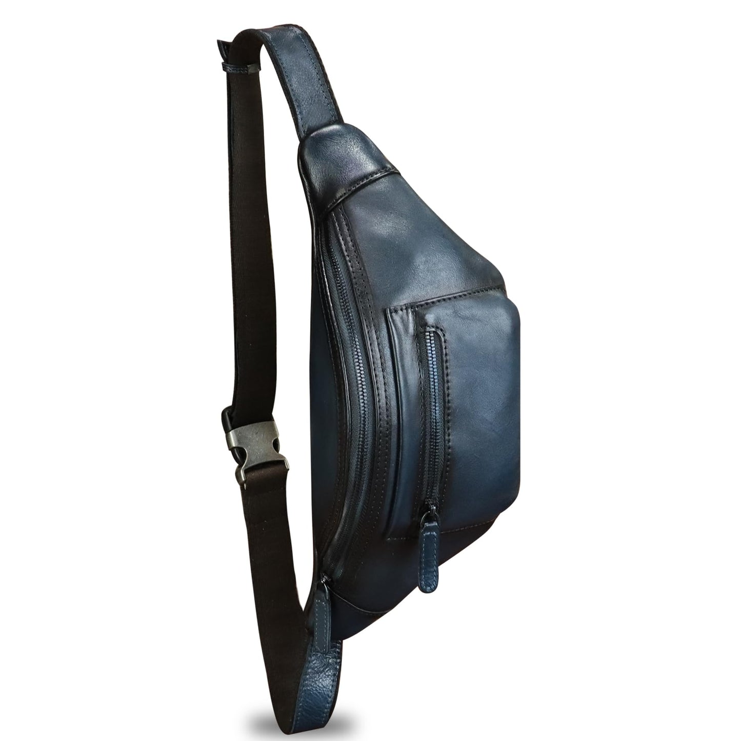 Genuine Leather Fanny Pack for Men and Women Vintage Handmade Leather Waist Bag Sling Backpack Hip Purse Crossbody Bag (Blue)