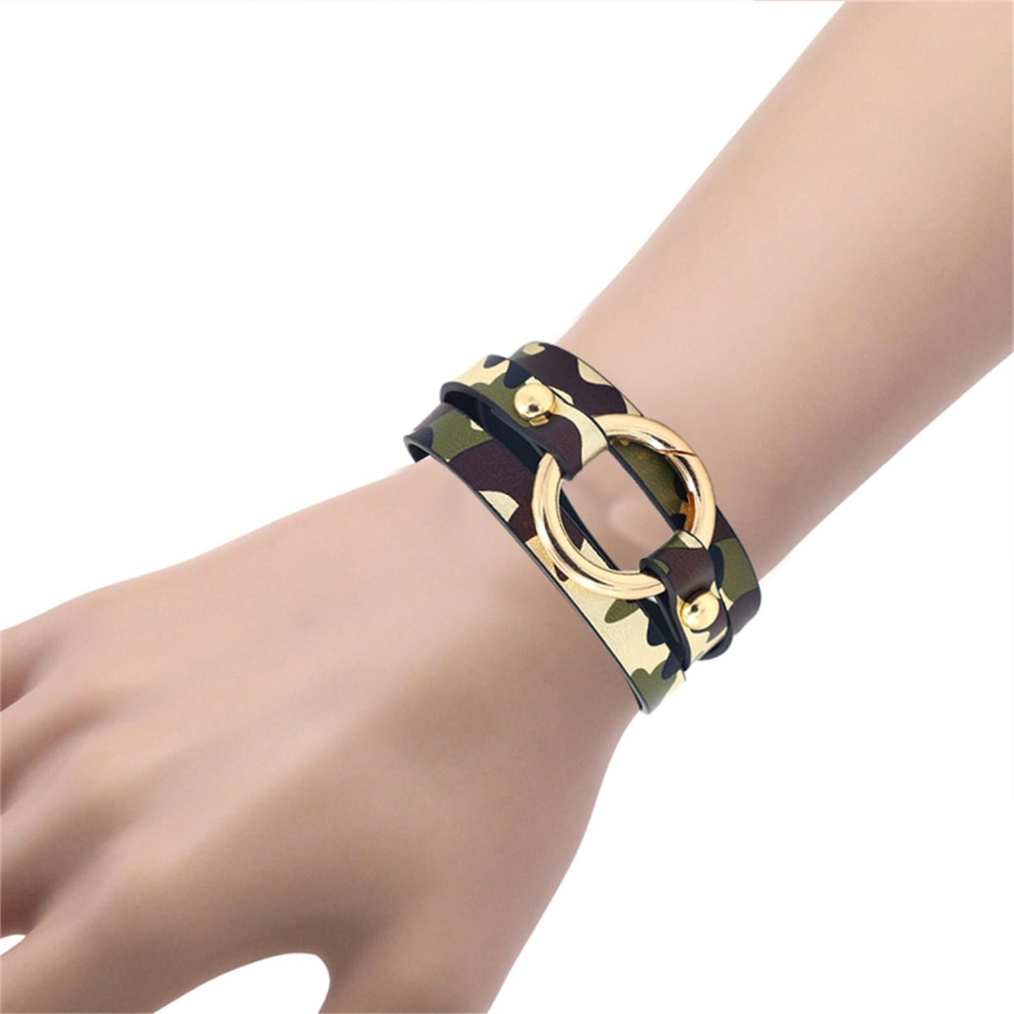 Dreuyet Leather Camo Bracelet for Men Women Boho Camouflage White Black Charm Circle Cuff Bangle Multilayer Stackable Leather Wrap Bracelets Costume Jewelry (Camouflage Earrings and Bracelet)