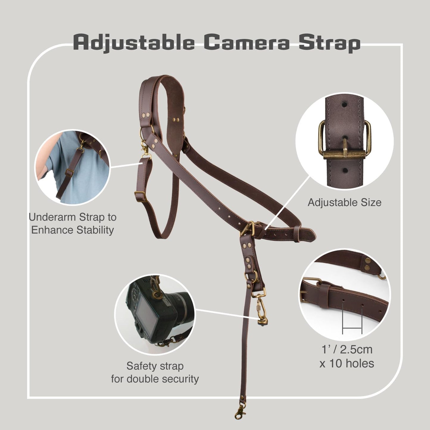 4J LEDR Leather Camera Harness for One Camera,Single Leather Camera Strap for Photographers,Camera Shoulder Strap Camera Harness for Photographers Quick Release Gear DSLR,BROWN
