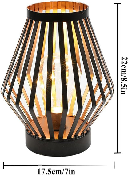 JHY DESIGN 8.5“H Metal Cage LED Lantern Battery Powered Cordless Accent Light with LED Edison Style Bulb Great for Weddings Parties Patio Events Gifts for Indoors Outdoors