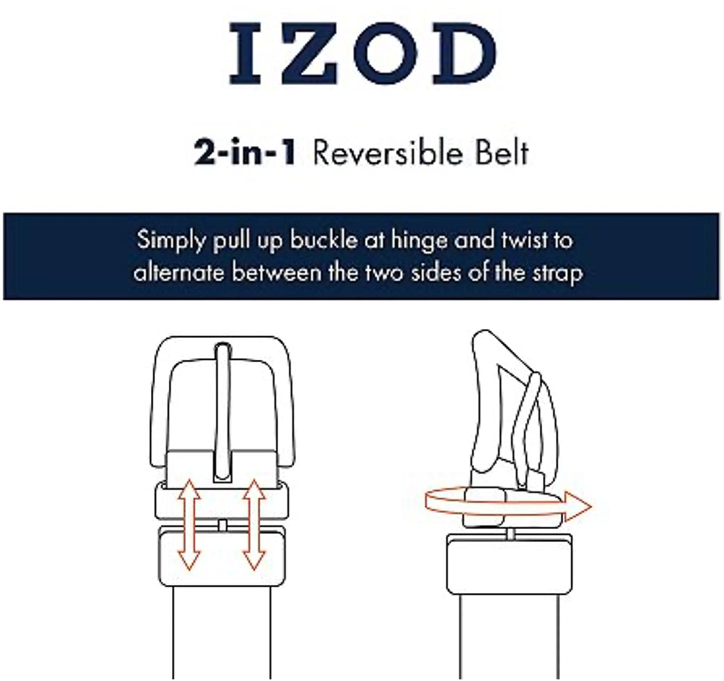 IZOD, Mens, Reversible Leather Belt, Brown, 34/36