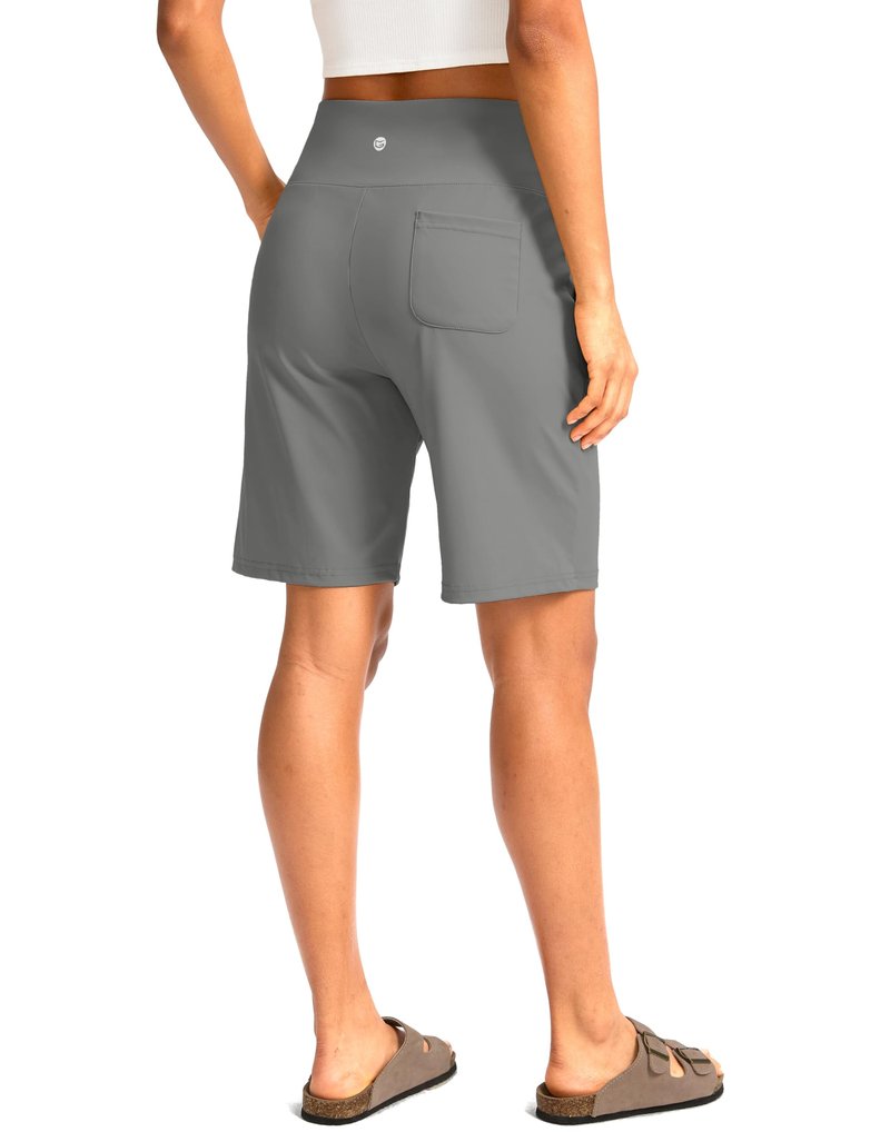 G Gradual Women's Bermuda Long Shorts with Pockets 9" High Waisted Knee Length Shorts for Women Walking Athletic Workout(Light Grey,XXL)