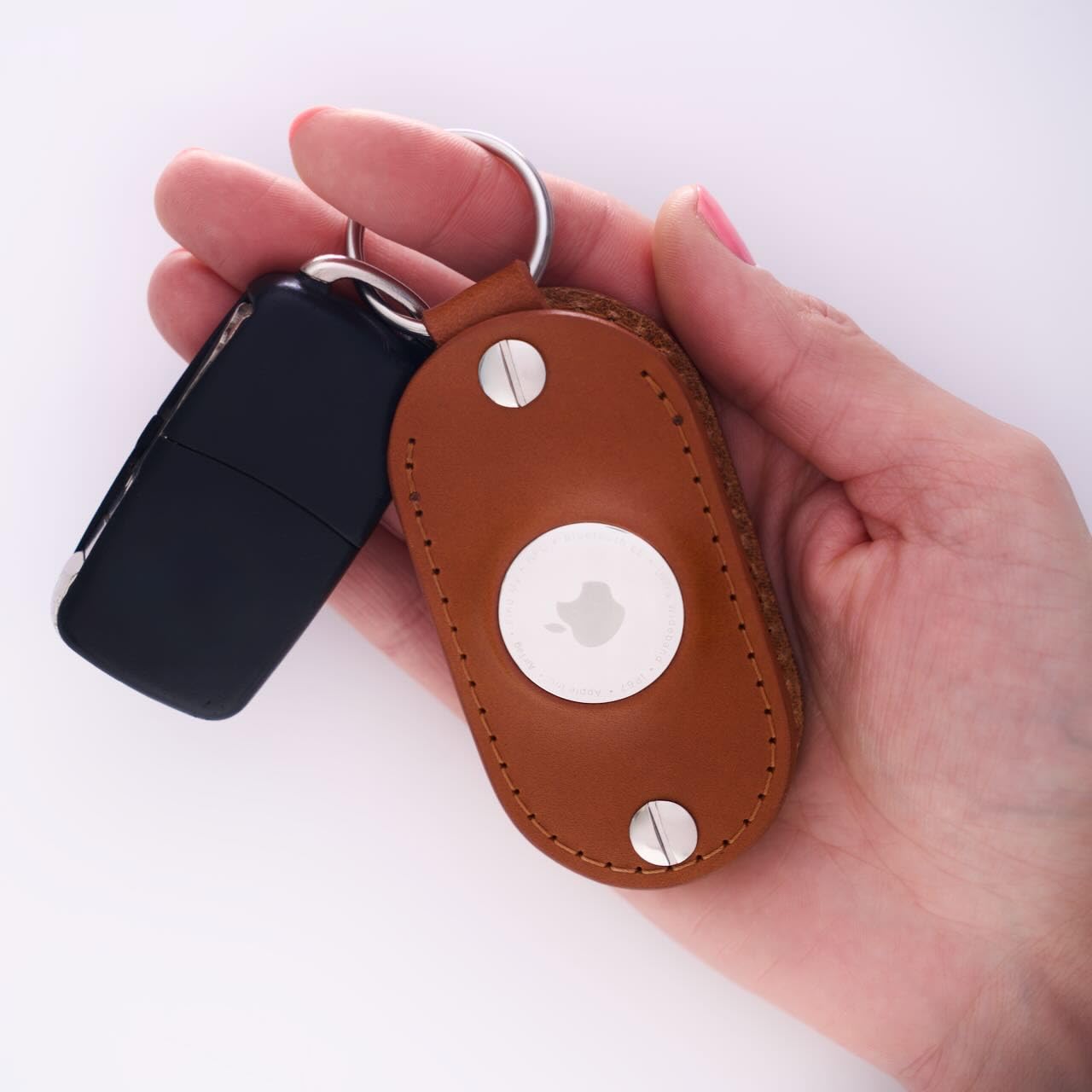 Leather Key Organizer Compatible with Apple AirTag | Handmade Full Grain Leather Keychain Compatible With Tracking Device (Honey)