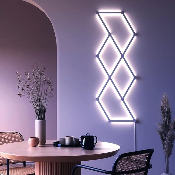 LED Smart Glide Wall Line Light, WiFi RGB LED Wall Lights for Gaming Room, 16M+ Colors, Music Sync, Compatible with Alexa and Google Assistant(9 Light Lines,White)