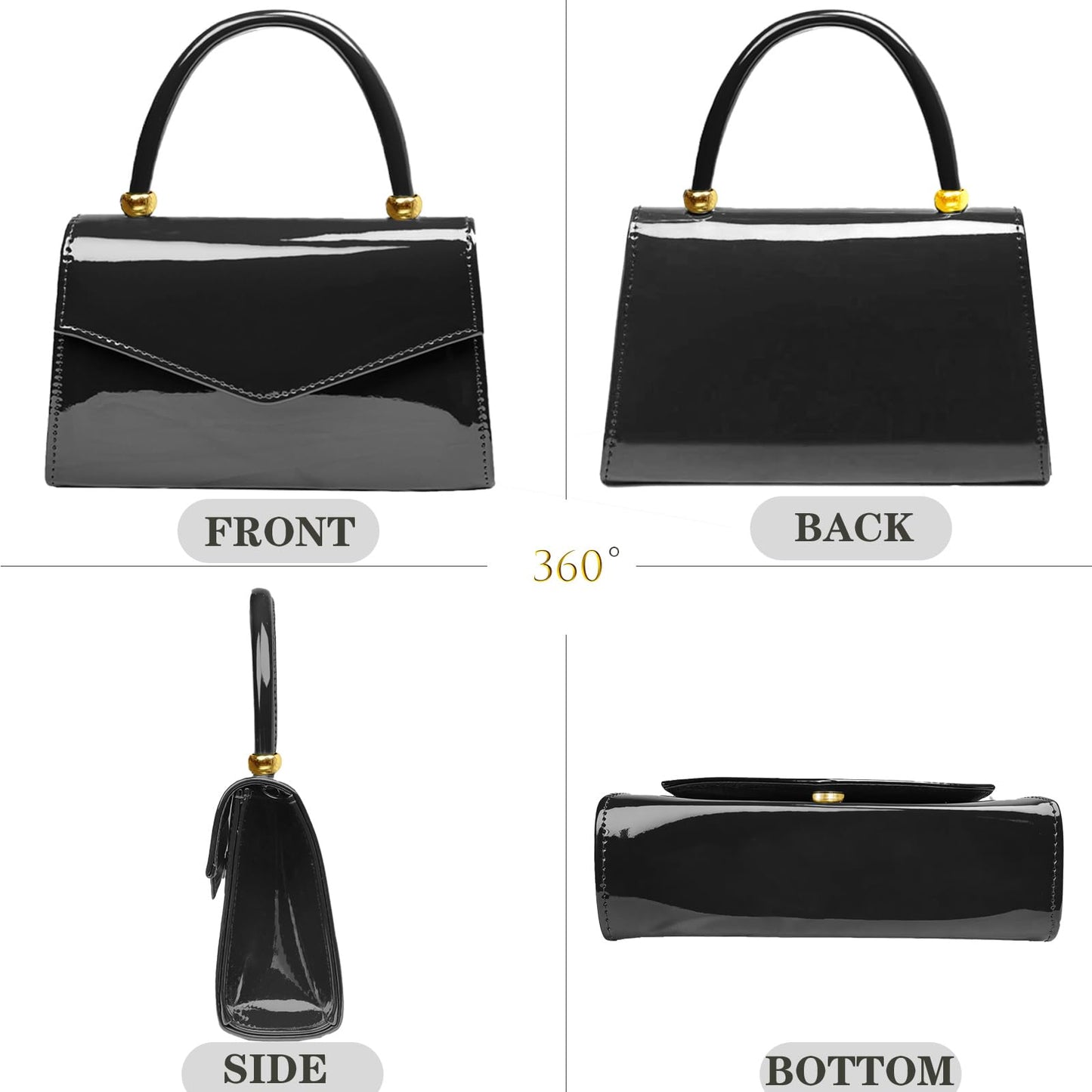BYWAUQI Evening Patent Leather Handbag Purse Formal Women's Clutch Bag Top Handle for Wedding Party Prom Cocktail(Black)