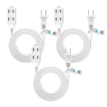 TiFFCOFiO Indoor Extension Cord, 2 Prong 6 Feet Extension Cord, 3 Polarized Outlets with Safety Slide Windows,13A/1625W, 16 AWG, 3 Packs