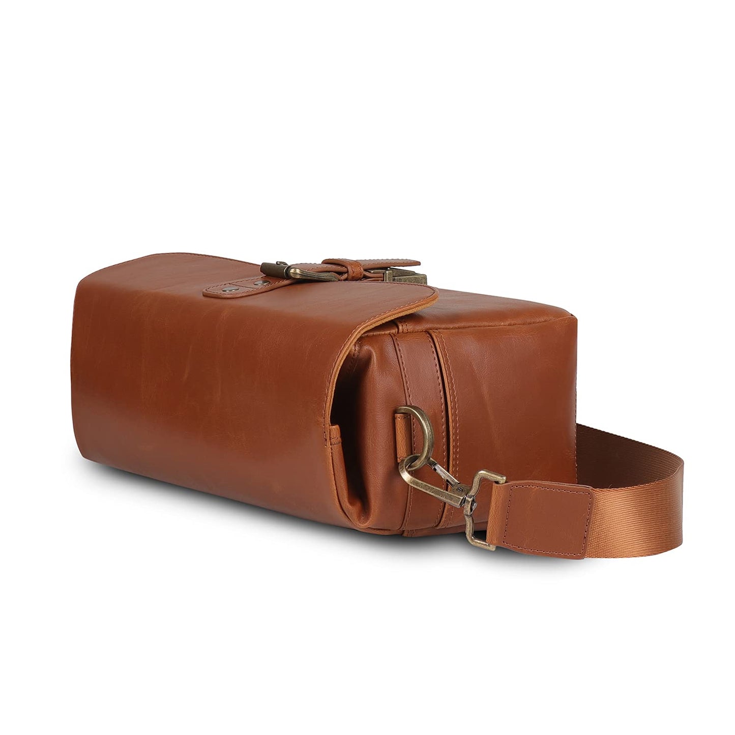 MegaGear MG1525 Leather Camera Messenger Bag for Mirrorless, Instant and DSLR Cameras - Light Brown, Compact,LightBrown