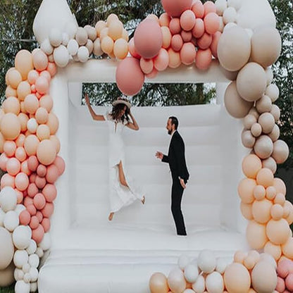 White Bounce House Castle with Air Blower 13FT, PVC Inflatable Bouncy Castle White Jumper Bouncy Castle Wedding Decorations Jumping Bed for Party Birthday(13FT x 11.5FT x 10FT)