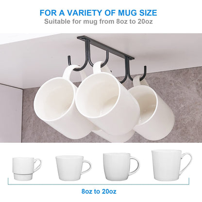 FOMANSH Mug Rack Under Cabinet - Coffee Cup Holder, 12 Mugs Hooks Under Shelf, Display Hanging Cups Drying Hook for Bar Kitchen Utensils Black