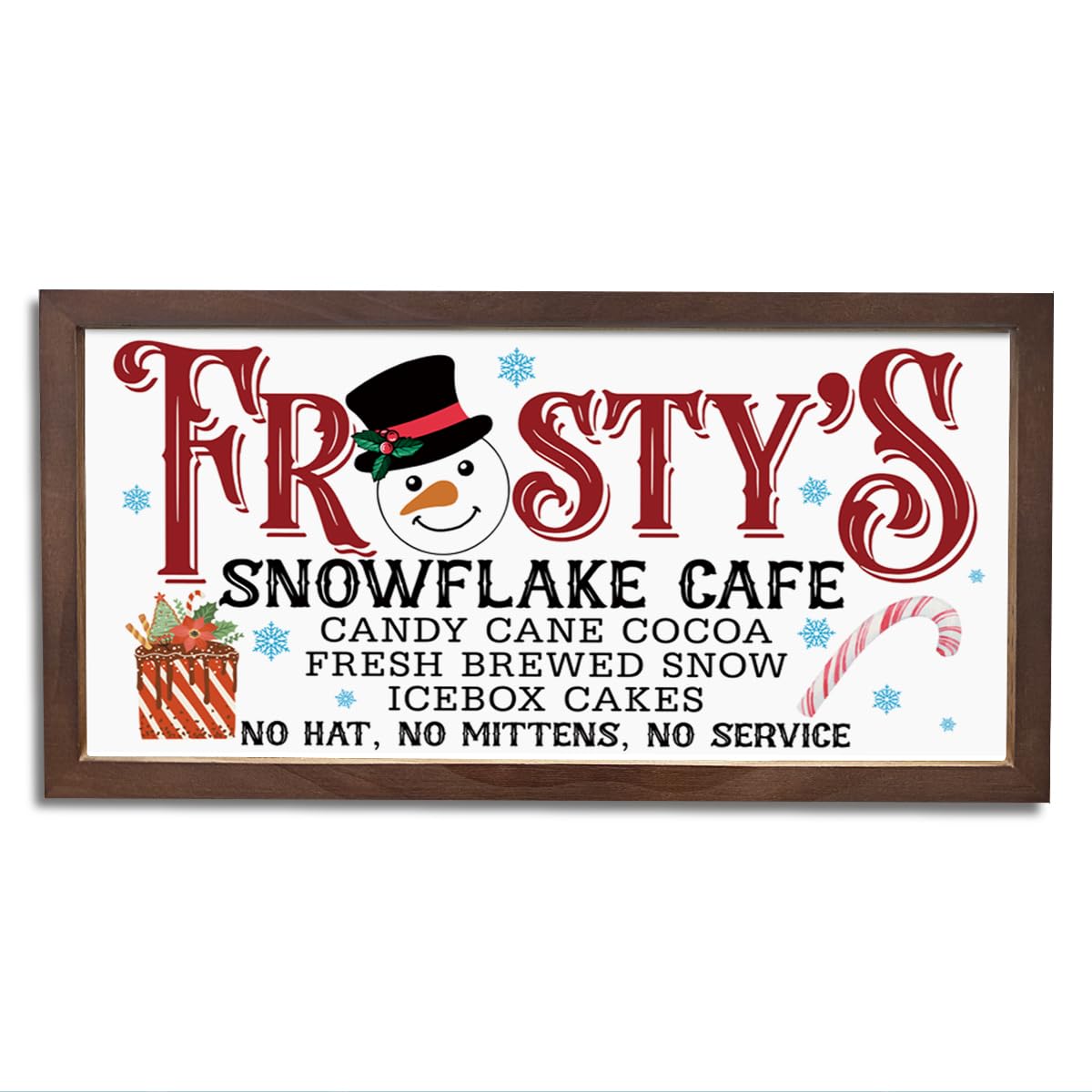 Christmas Decor Signs, Frosty's Snowflake Cafe Sign, Snowman Decor, Wall Decors Art, Winter Home Decoration, Coffee Station Decors, Cafe Decoration, Rustic Framed Wooden Plaque 15×7.5×0.3 inches