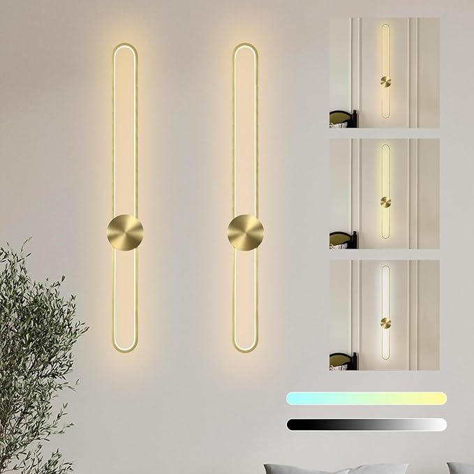 Modern Wall Sconce Dimmable 3000K/4000K/6000K LED Wall Light Fixture, Hardwired Wall Lamp for Living Room, Dining Room, Bedroom, Hallway, Lobby, Entryway (Brushed Gold, 22inch/H56cm)