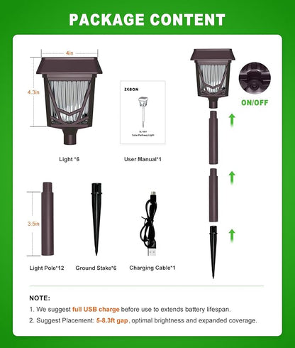 Solar Pathway Lights Outdoor, 6 Pack IP66 Waterproof Garden Solar Lights, 1500mAh Auto On/Off Yard Landscape Walkway Lighting, Brown