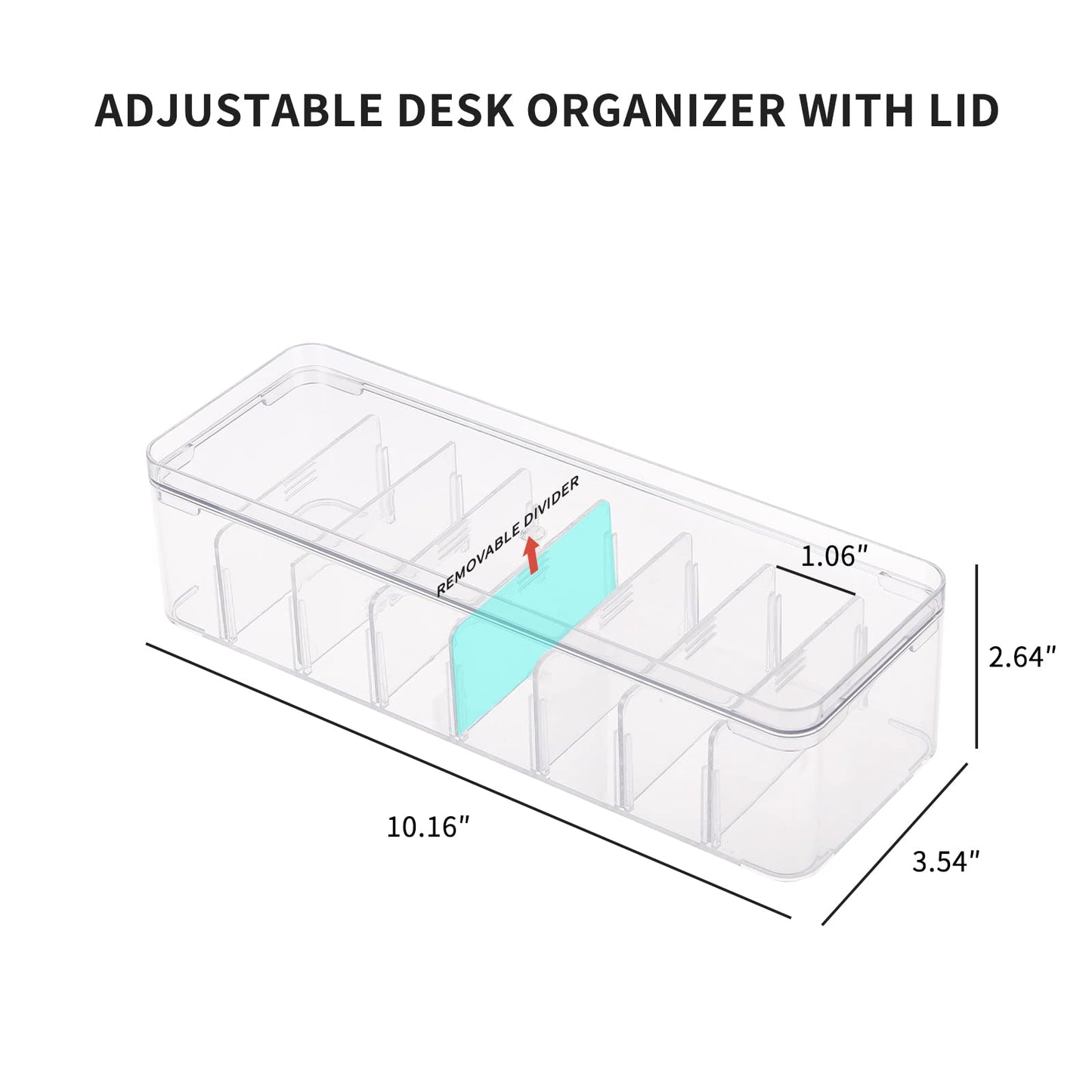 Yesesion 2pcs Clear Plastic Cable Organizer Boxes with Adjustment Compartments, Desk Accessories Storage Case with Lid and 20 Wire Ties for Drawer, Office Supply, Electronic Management