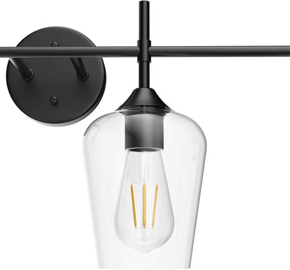 Ralbay Vintage Bathroom Vanity Lighting Fixtures 4-Lights Industrial Matte Black Finish with Clear Glass Vanity Lights Farmhouse Bathroom Vanity Lights Wall Sconce