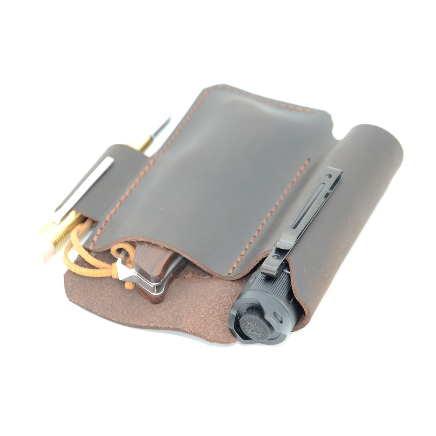 YIYUS Genuine Leather Multitool Sheath Organizer, Leather EDC Pouch for Men, Belt Holder Mini Leather Pocket, Flashlight Holder, Pen Holder, Sheath Holster Darkbrown