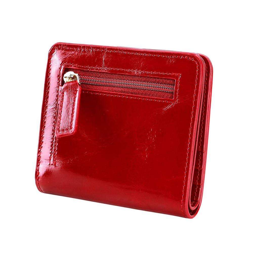 Itslife Women's Rfid Blocking Small Compact Bifold Leather Pocket Wallet Ladies Mini Purse with id Window (Waxed Red)
