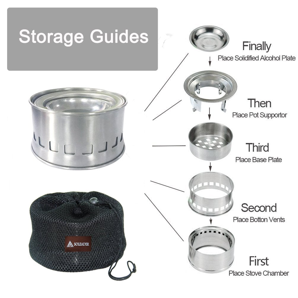 SOLEADER Portable Wood Burning Camp Stoves - Stainless Steel Compact Gasifier Stove - Twig Stove For Camping, Hiking, Picnic, BBQ, Backpacking The 3rd Generation
