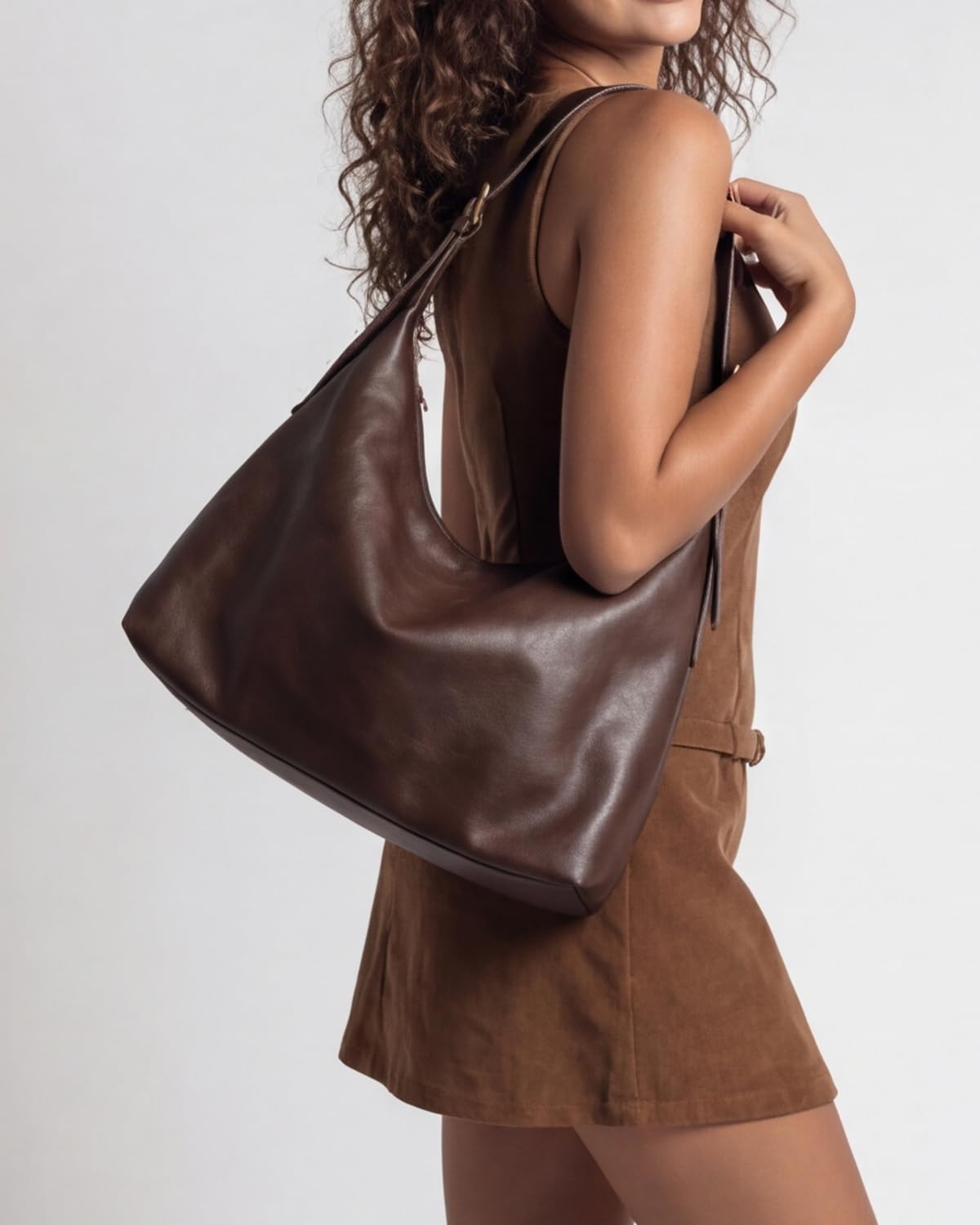 Hobo Bag for Women - Slouchy Shoulder Bag - Soft Vintage Purse - Adjustable Straps Crossbody Vegan Leather - Dark Brown