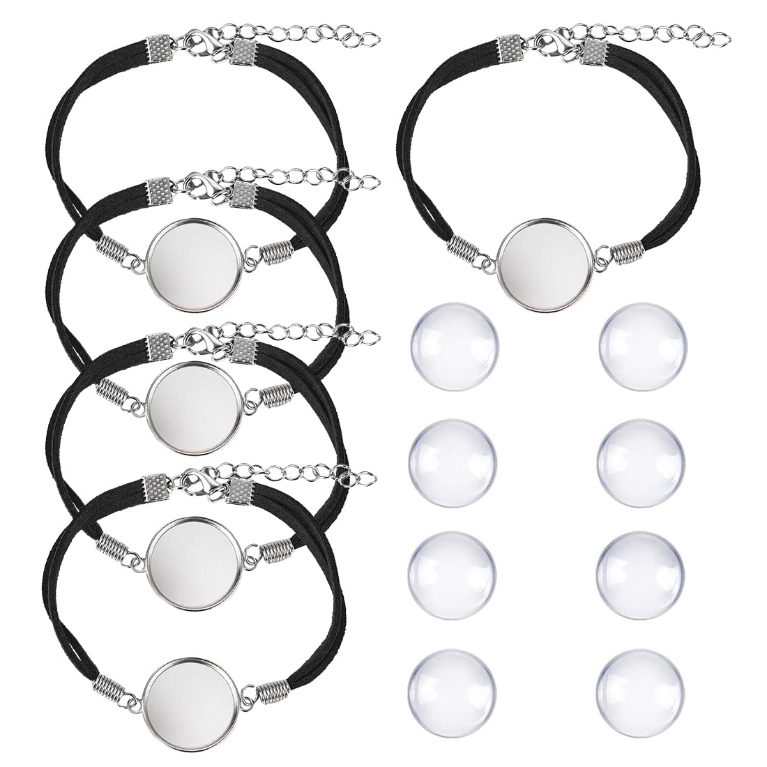DROLE 40Pcs Black Leather Bracelet Blanks - 20mm Cabochon Bezel Tray Blank Bracelets with Black Bracelet Chain for Jewelry Making