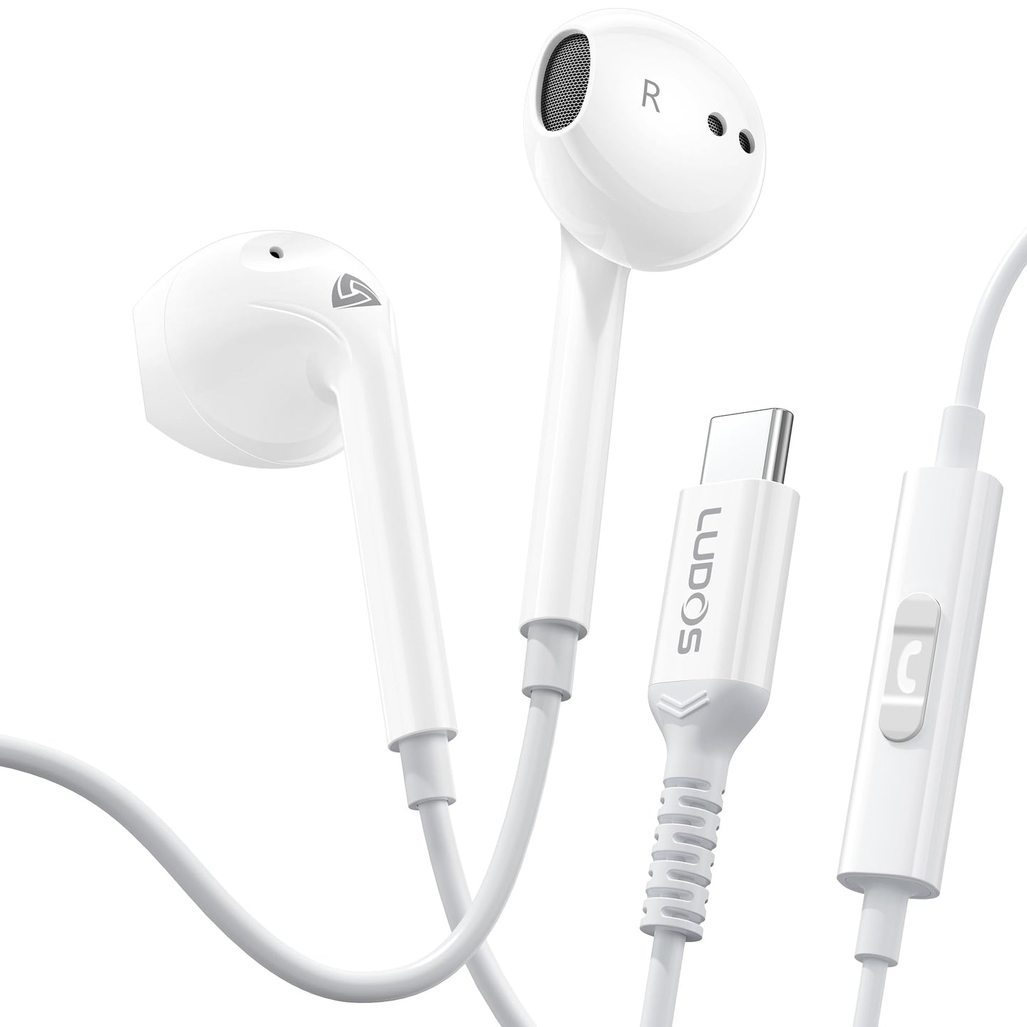 LUDOS Zenith USB C Headphones for iPhone 17 16 15 Pro Max Plus Air iPad Pro Air, 2 Years Warranty, USB-C Earbuds for Samsung Galaxy S24 S23 Ultra S22 S21 S20 A55 A54 A53, USB Type C Earphones - White