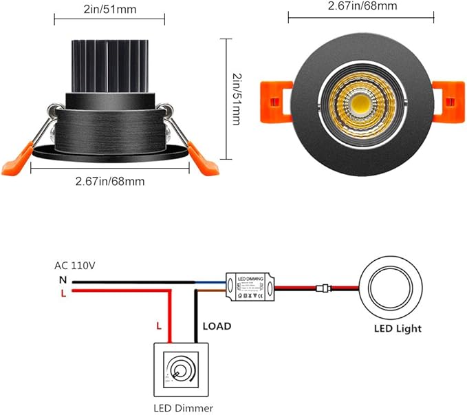 2 Inch Downlight, 3W Recessed LED Lighting COB Dimmable, 5000K Daylight White, CRI80, Black Trim, Ceiling Lights With Driver, 1 Pack
