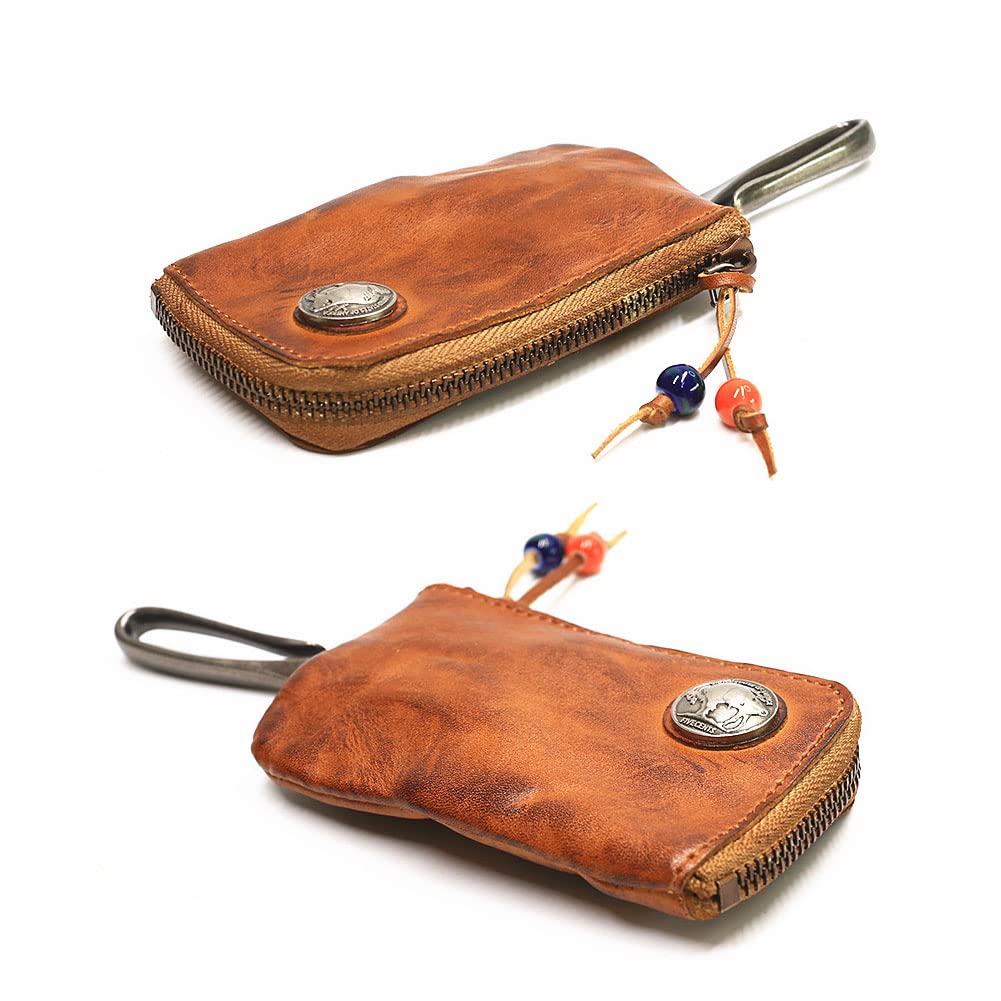 Wugebud 1 Pcs Leather Mini Medieval Pouch Keychain, Coin Organizer, Change Holder, Leather zipper Pouch for Men & Women