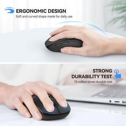 TECKNET Wireless Mouse for Laptop, Silent Bluetooth Mouse(BT5.0 & 2.4G) 4000DPI Adjustable, Computer Portable PC Quiet Mice with USB-A Receiver & 6 Buttons for Mac, 18 Months Battery