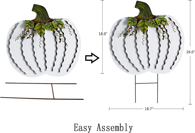 Metal Pumpkin Stakes Yard Signs Fall Decor Decorative Garden Stake Lawn Pumpkins Ornaments Outdoor Autumn Decoration for Harvest Halloween Thanksgiving (26" H White x2)
