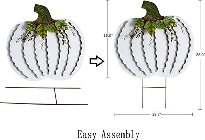 Metal Pumpkin Stakes Yard Signs Fall Decor Decorative Garden Stake Lawn Pumpkins Ornaments Outdoor Autumn Decoration for Harvest Halloween Thanksgiving (26" H White x2)
