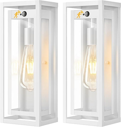 15" Motion Sensor Outdoor Lights, 2 Pack Large White Outdoor Light Fixture, 3 Lighting Modes Waterproof Anti-Rust Wall Sconces, Exterior Lighting Fixtures for Front Door, Porch, Garage