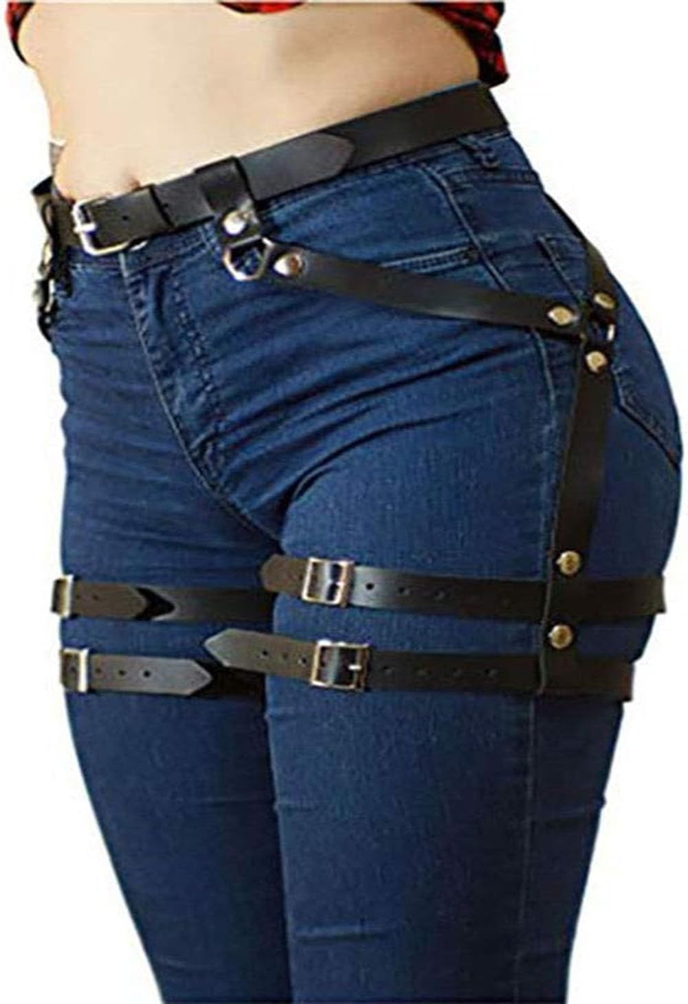 Women Leather Body Chain Thigh Harness Adjustable Punk Caged Waist Belts Leg Garters Rave Club Party