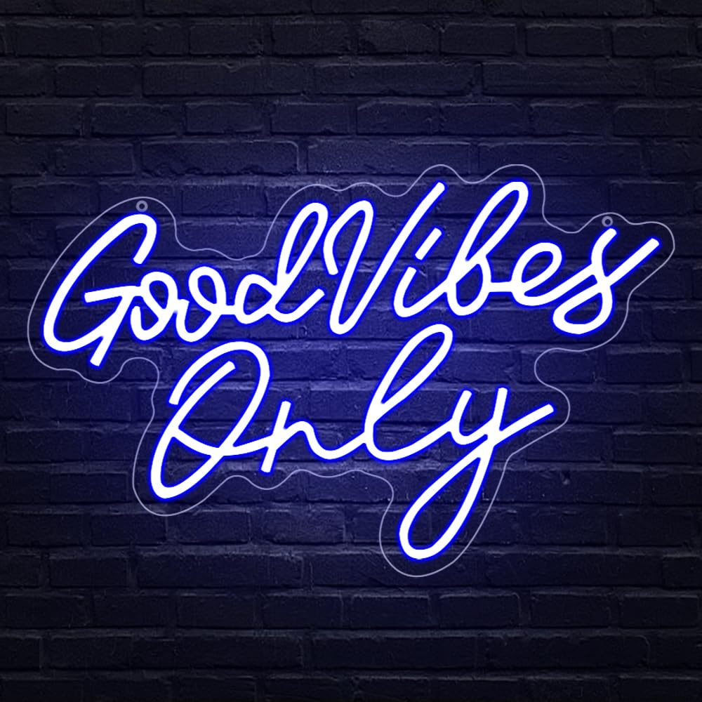 Good Vibes Only Neon Signs,Adjustable Brightness Blue Good Vibes Only LED Signs for Wall Decor, Cool Neon Lights Letters Light up Signs for Bedroom,Bar,Party, Salon Birthday,Christmas Gifts