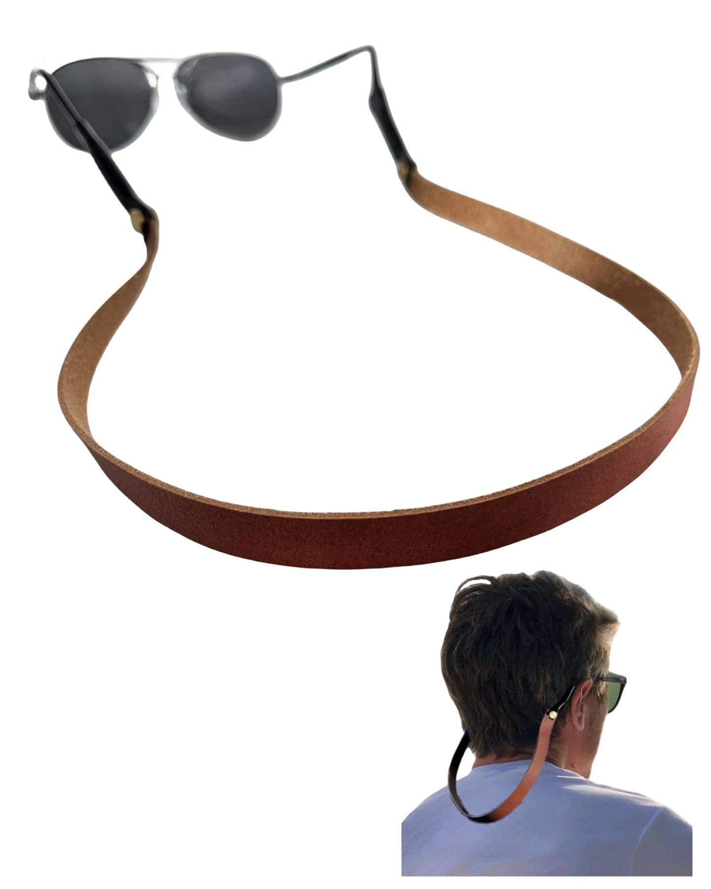 PROVBORN Full-grain Leather Glasses Strap Handmade Sports Sunglasses Eyeglasses Holders Around Neck Present for Men Women (Italian Brown, Average)
