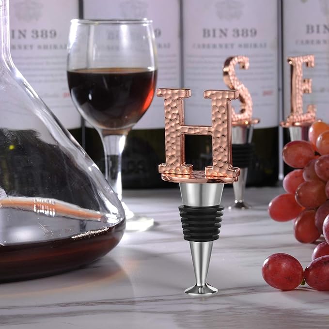 Miicol Wine Stopper, Prosecco Topper, Personalised Champagne Stopper, Rose Gold Wine Bottle Accessories, Wine Lovers Gift, Monogram Gift, Letter H