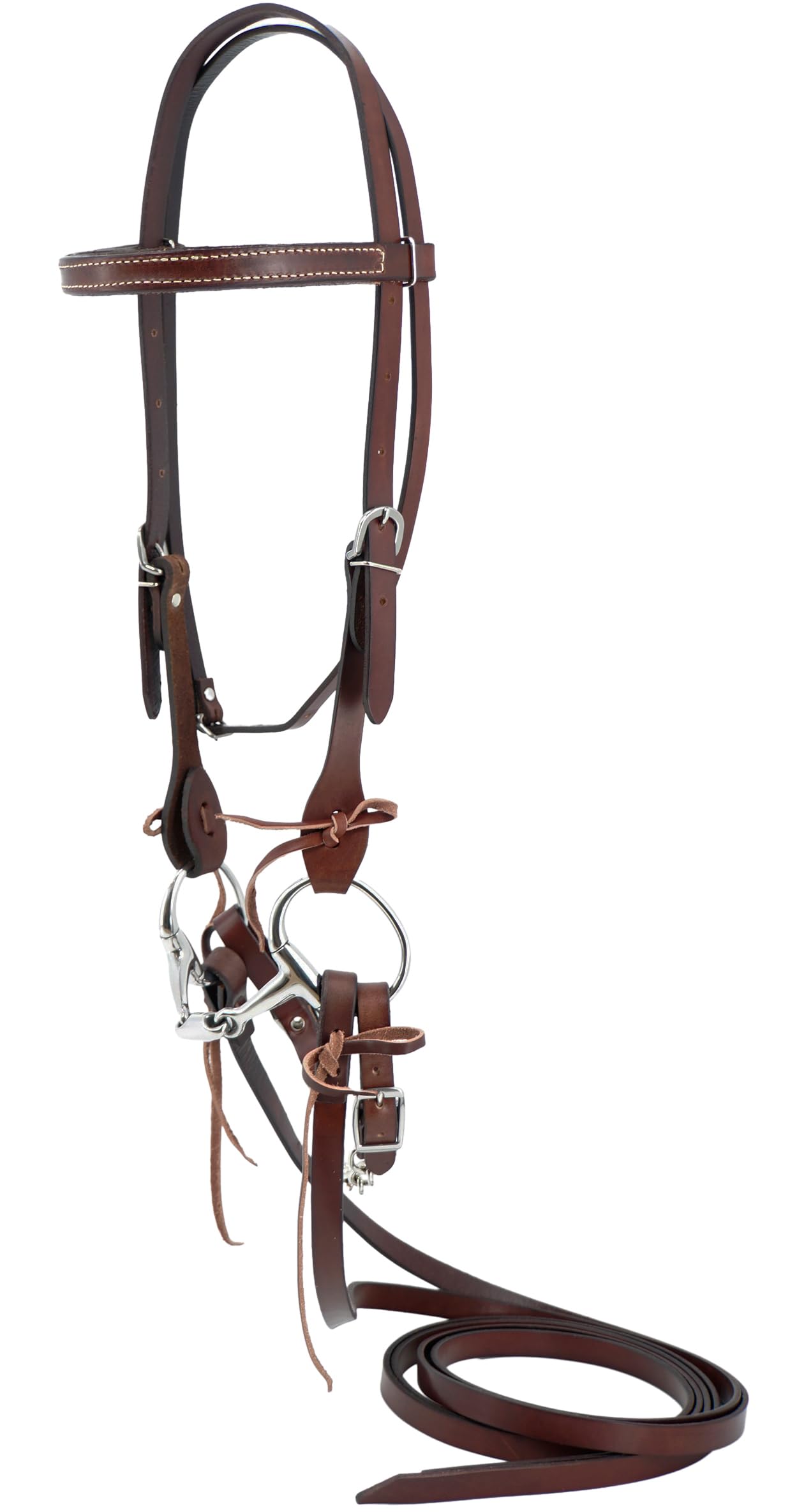 Jeereal Working Tack Browband Bridle with Single Cheek Buckle Includes Stainless Steel 5" Eggbutt Snaffle Bit,5/8" x 7' Leather Split Reins and Leather Single Flat Link Chain Curb Strap